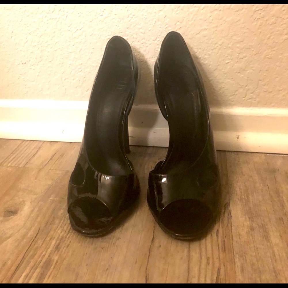 Givenchy black patent leather D’Orsay peep-toes